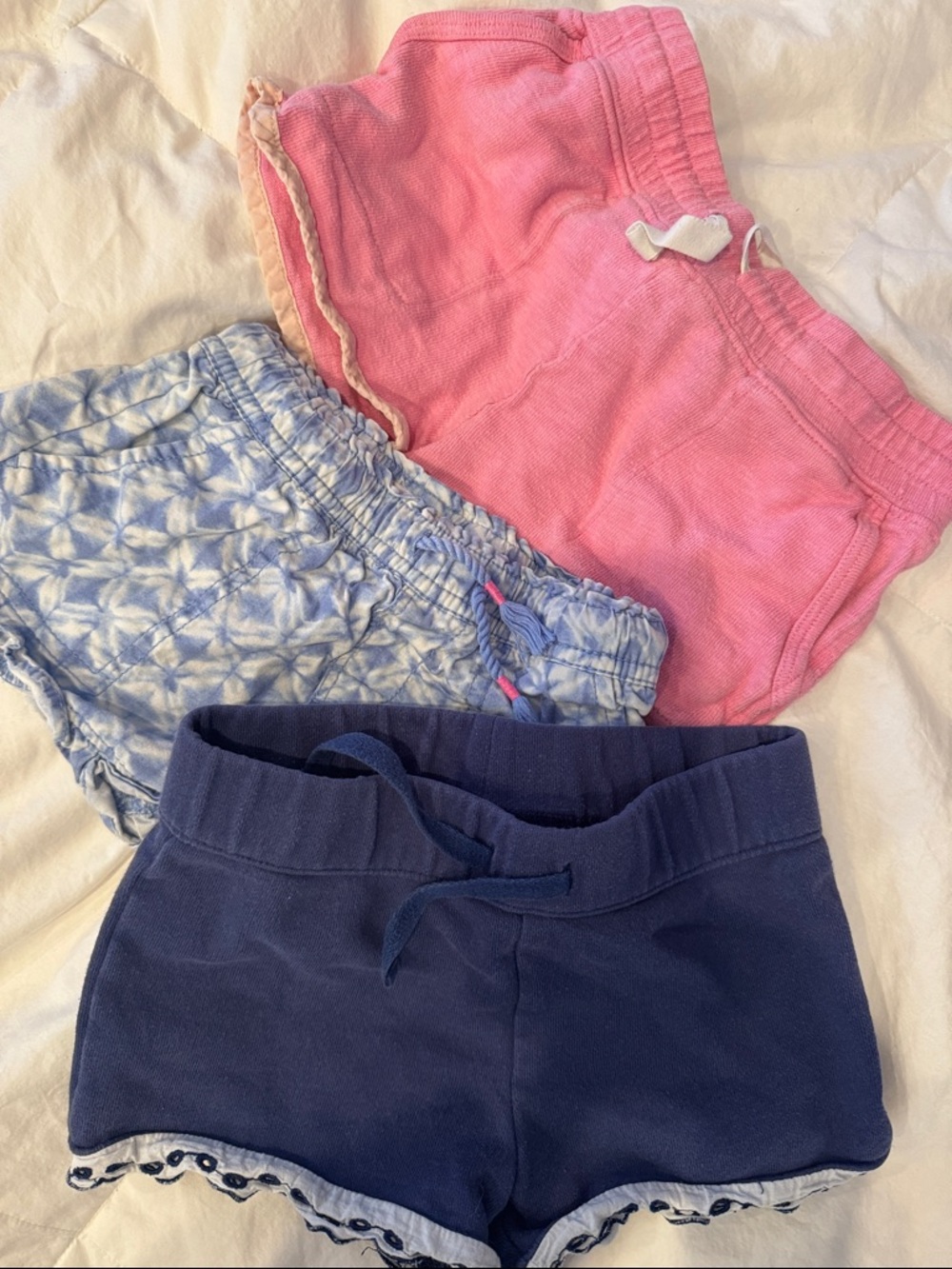 Janie and Jack Three-Pair Girls' Shorts Set - Pink, Blue Tie-Dye & Navy